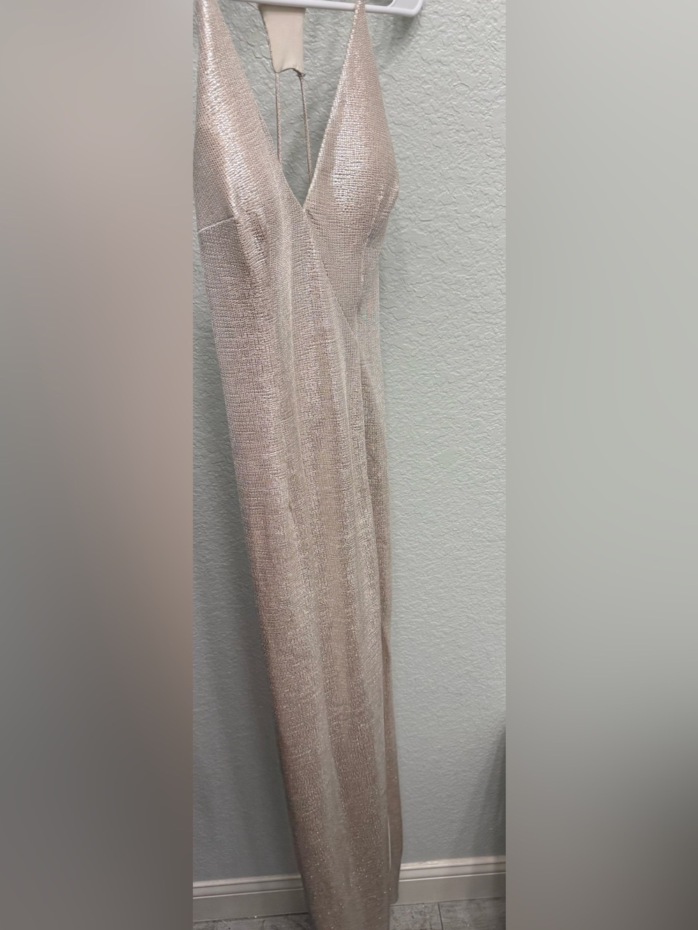 Aidan Mattox Champagne Metallic Knit Dress 0